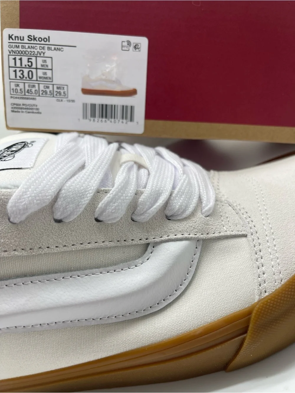 Vans Men’s Sz 11.5 Knu Skool GUM BLANC DE BLANC VN000D22JVY Skate Sneakers
